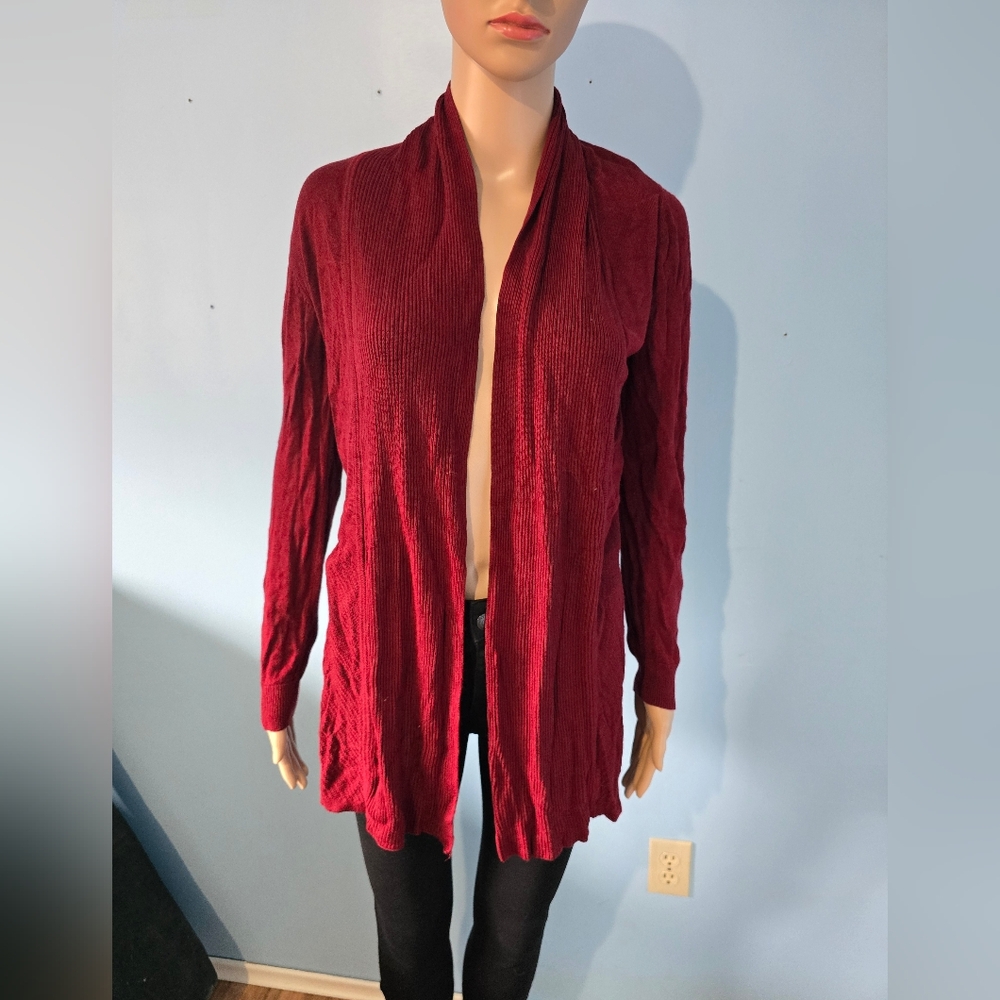 Red Open Front Cardigan